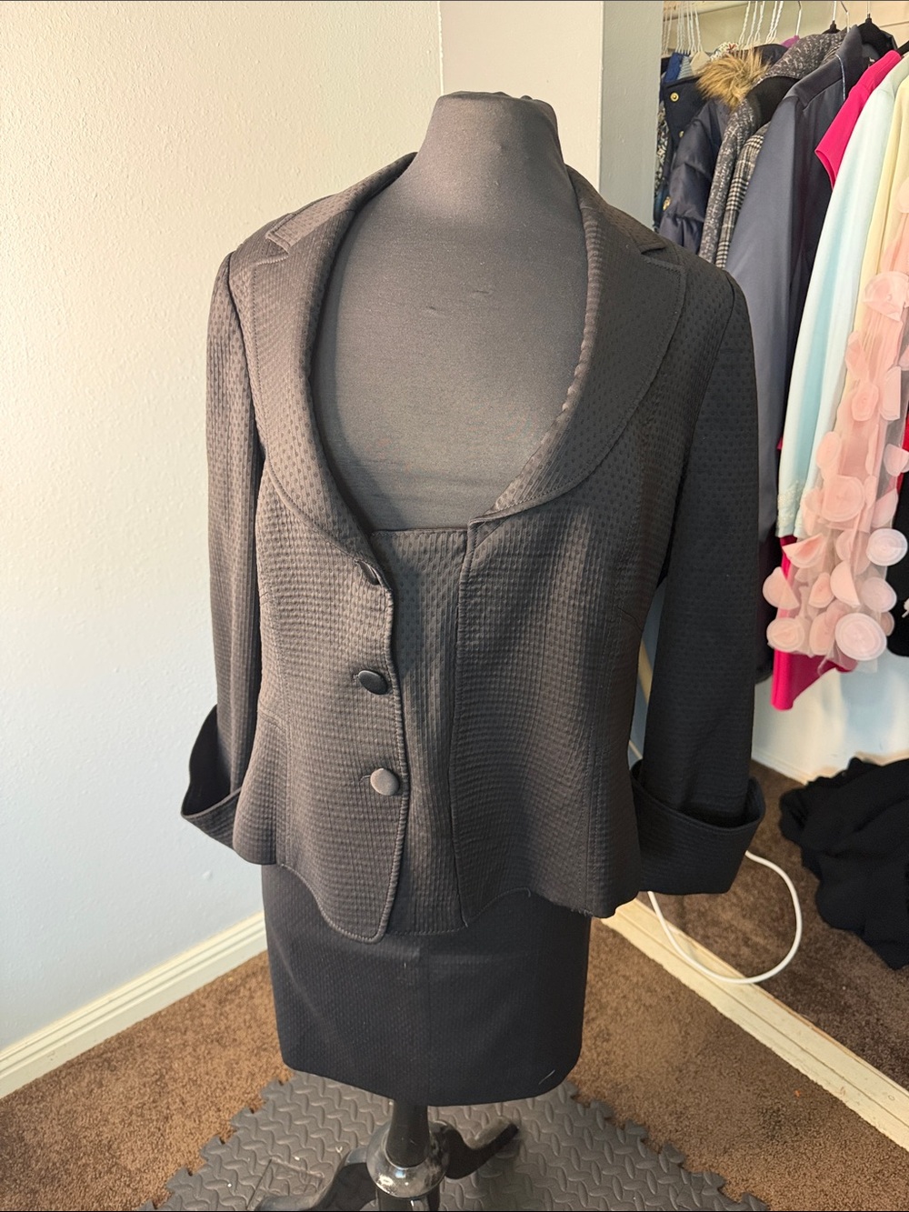 Armani Collezioni Black Textured Two-Button Blazer